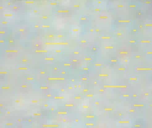 Cadmus, anteprima dell'opera. Il dipinto mostra una tempesta di linee gialle orizzontali di varie dimensioni su uno sfondo grigio con sfumature maculate più scure e tendenti al rosa.