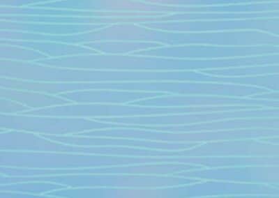 Grande immagine parallela n.5, anteprima dell'opera. Il dipinto mostra delle lunghe linee ondulate orizzontali di colore azzurro-chiaro, che si incontrano tra loro su uno sfondo blu chiaro che sfuma su tonalità più scure e rosee.
